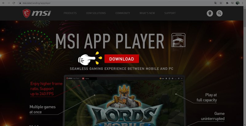 alt text: Trang chủ MSI App Player