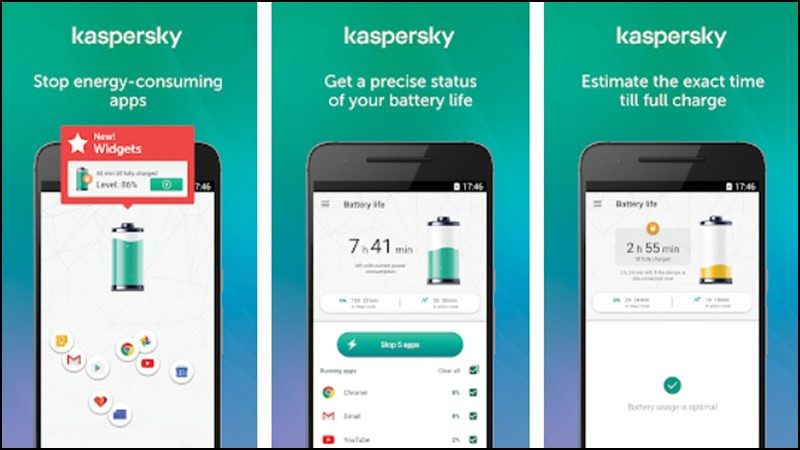 Alt text: Ứng dụng Kaspersky Battery Life tiết kiệm pin và kéo dài thời gian sử dụng