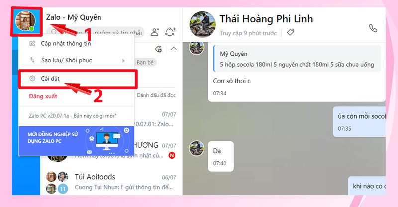 alt text: Vào cài đặt Zalo