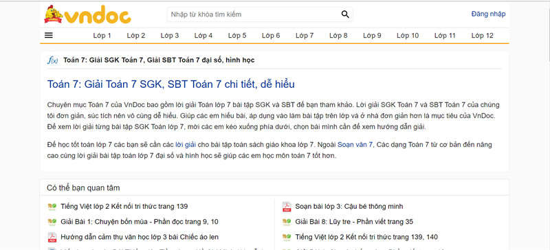 alt text: Website vndoc.vn với các bài giải Toán lớp 7