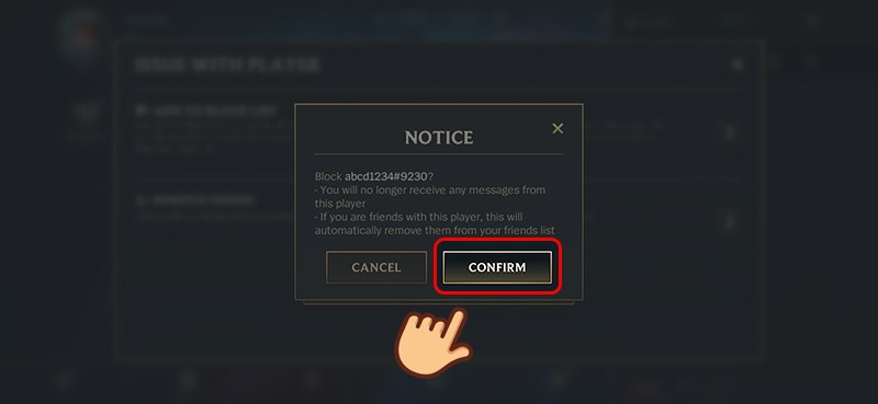 alt text: Xác nhận chặn người chơi trong Liên Minh Tốc Chiến