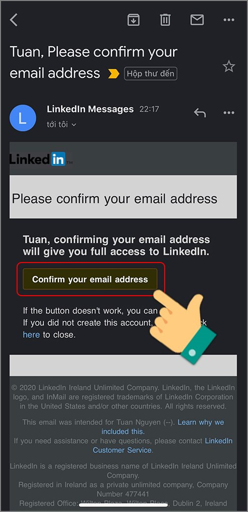 alt text: Xác nhận địa chỉ email cho tài khoản LinkedIn