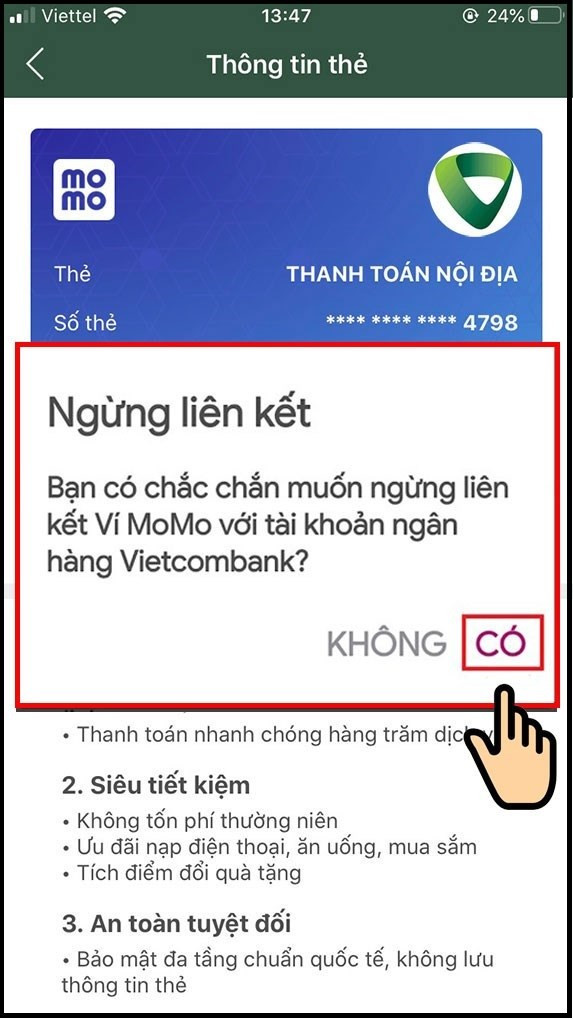 alt text: Xác nhận hủy liên kết