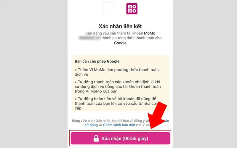 alt text: Xác nhận liên kết MoMo