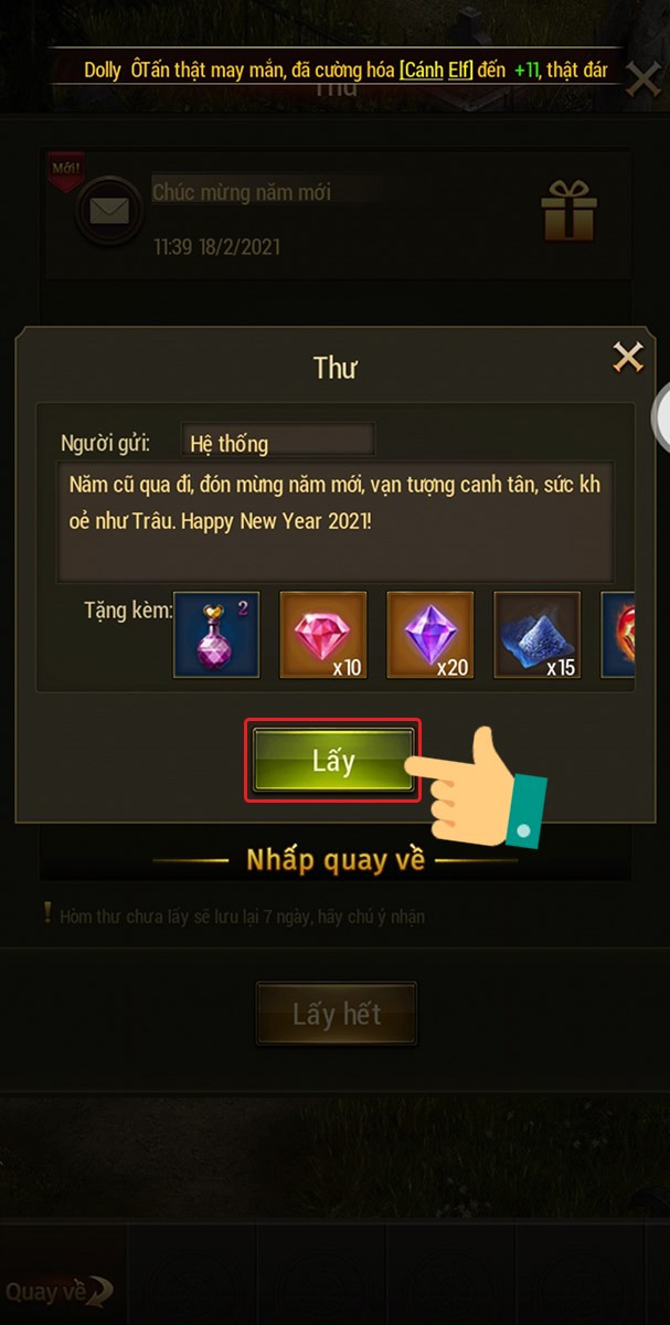 Alt text: Xác nhận nhận quà thành công trong game MU Đại Thiên Sứ H5