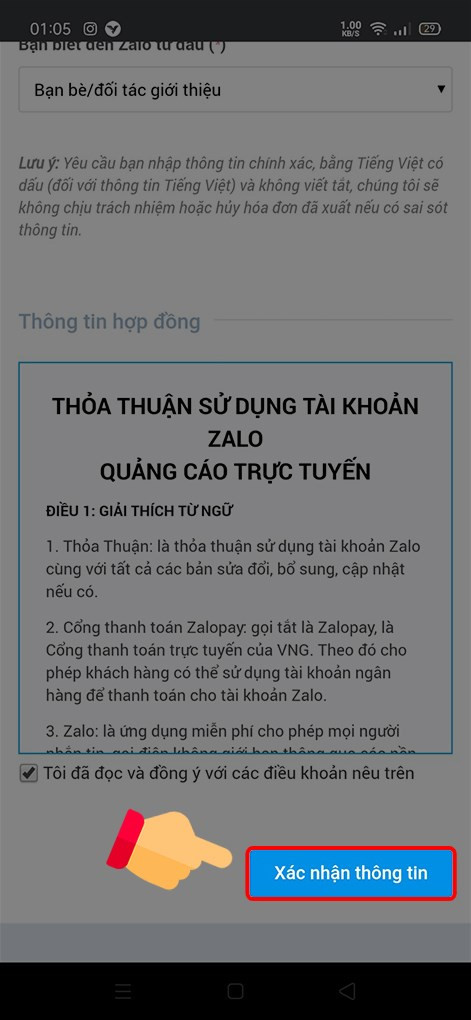 alt text: Xác nhận thông tin