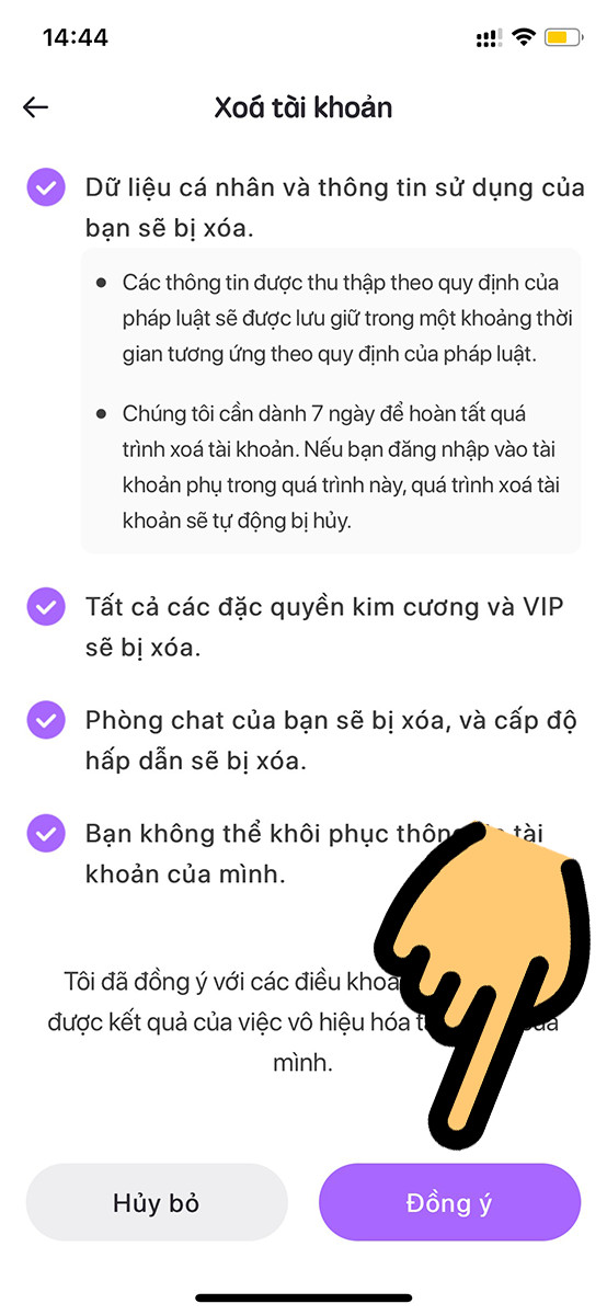 alt text: Xác nhận xóa tài khoản Litmatch