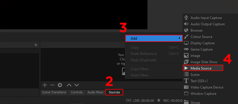 alt: Thêm nguồn Media vào OBS