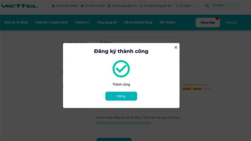 alt: Thông báo đăng ký My Viettel thành công
