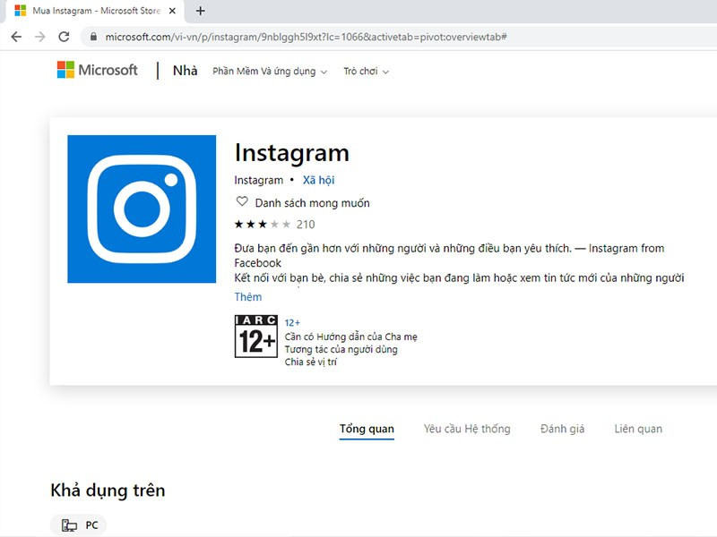 alt: Tìm kiếm Instagram trên Microsoft Store