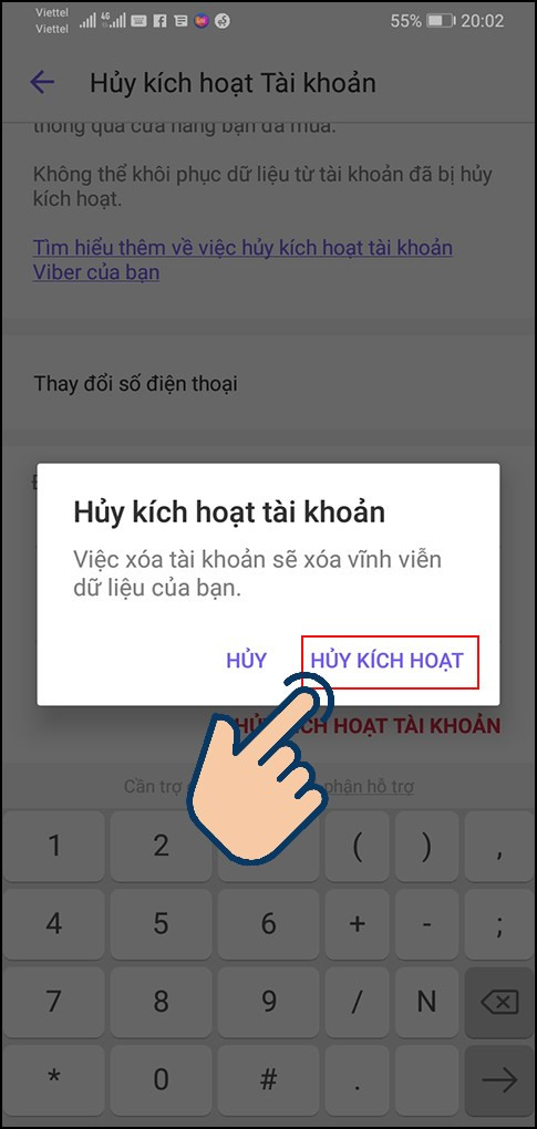 alt: Xác nhận huỷ kích hoạt tài khoản Viber lần cuối