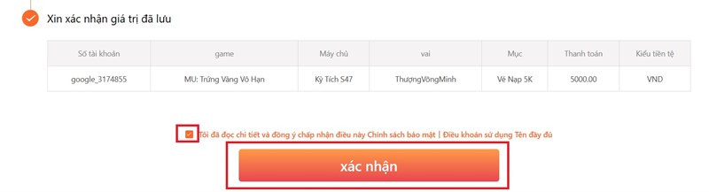 Alt: Xác nhận thông tin nạp thẻ