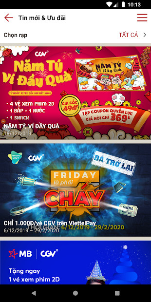 Ảnh chụp màn hình ứng dụng CGV Cinemas hiển thị thông tin phim