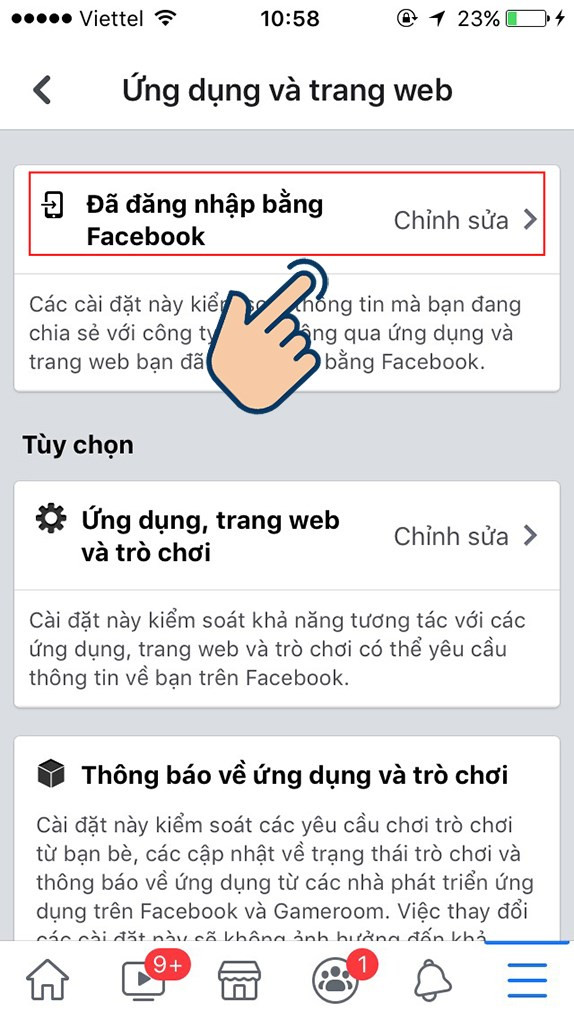  Bấm chọ v&agrave;o Đ&atilde; đăng nhập bằng Facebook.