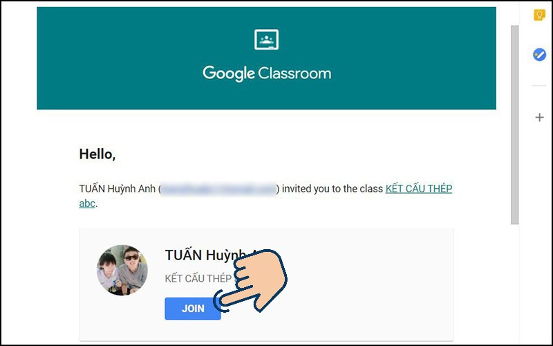 Bấm Tham gia để vào lớp học.
