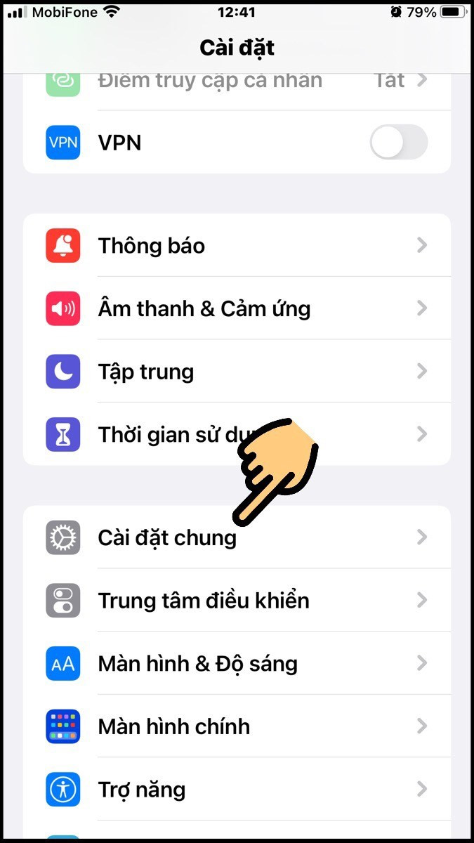 Bấm vào mục Cài đặt chung