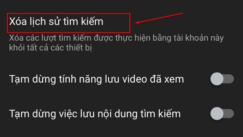 Bấm X&oacute;a lịch sử t&igrave;m kiếm