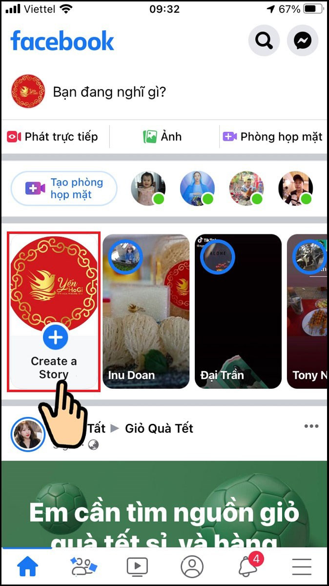 Bạn truy cập vào Facebook, sau đó nhấn vào mục Create a Story (Tạo Tin) của mình