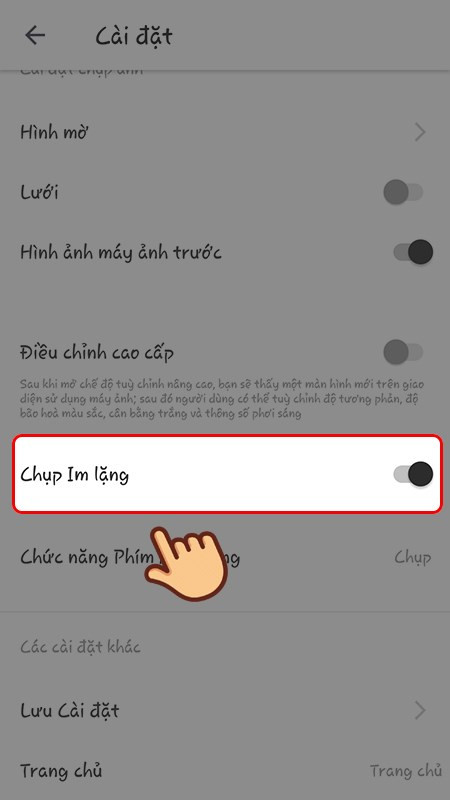 Bật chế độ Chụp im lặng