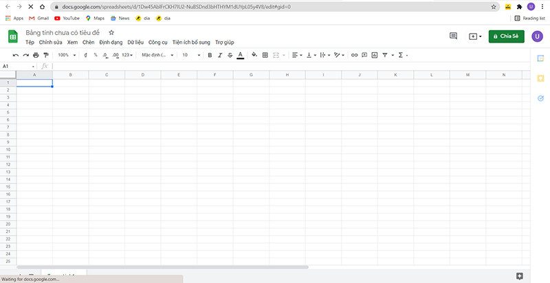 Bắt đầu thao tác trên Google Sheet