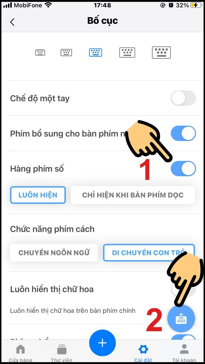 Bật Hàng phím số