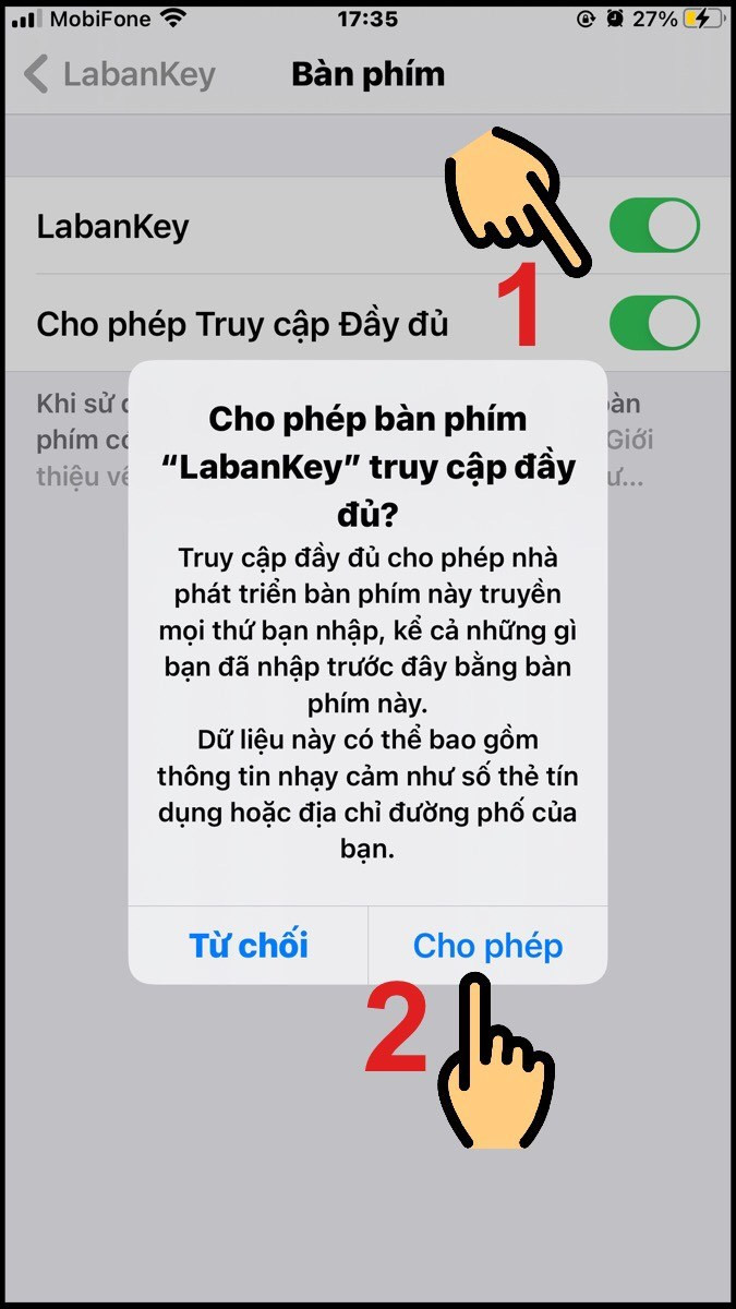 Bật Laban Key và Cho phép truy cập đầy đủ