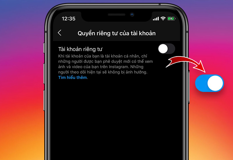 Bật tài khoản riêng tư Instagram