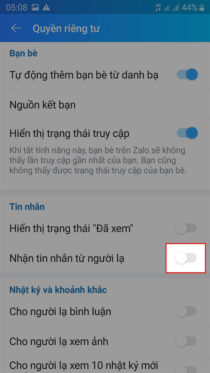 Bỏ chặn người lạ Zalo