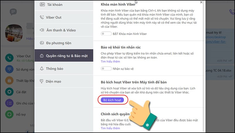 Bỏ kích hoạt Viber trên Máy tính để bàn