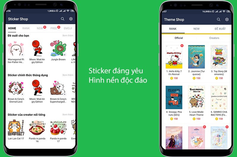 Bộ sưu tập sticker v&agrave; h&igrave;nh nền tr&ecirc;n ứng dụng Line