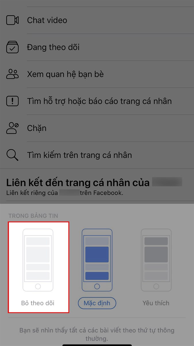 Bỏ theo dõi bạn bè trên Facebook điện thoại