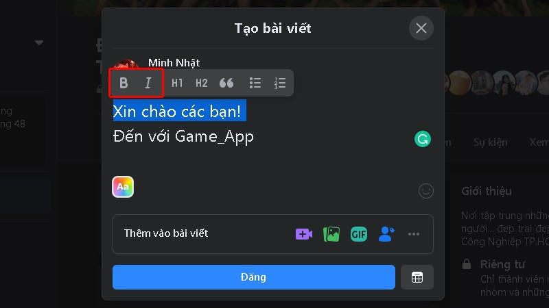 Bôi đen văn bản và chọn kiểu chữ