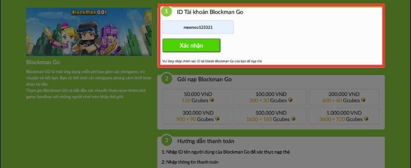 Bước 1 Nạp Blockman Go