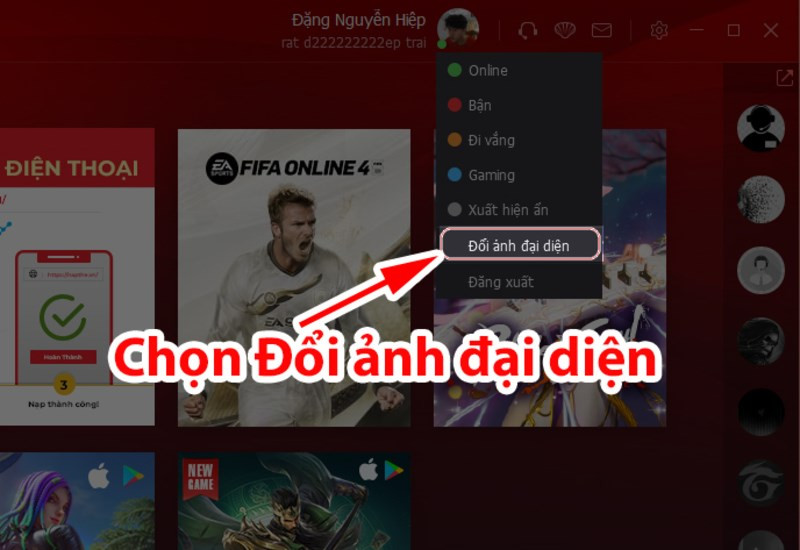 Bước 2: Chọn "Đổi ảnh đại diện"