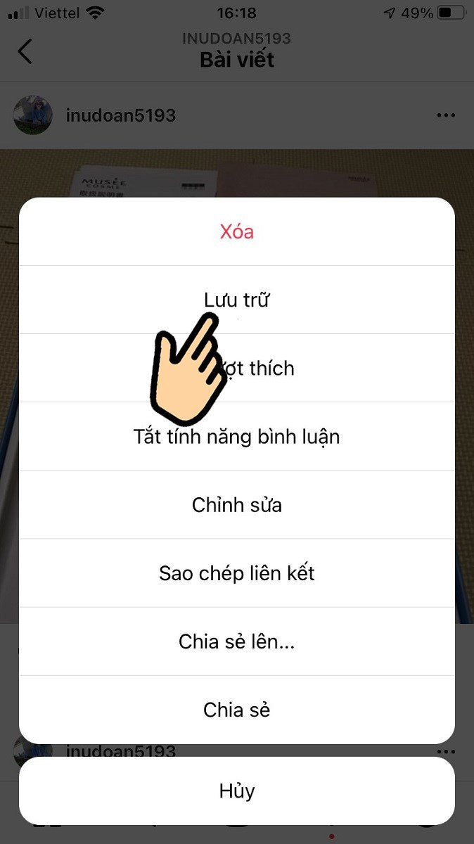 Các bước ẩn bài viết trên Instagram