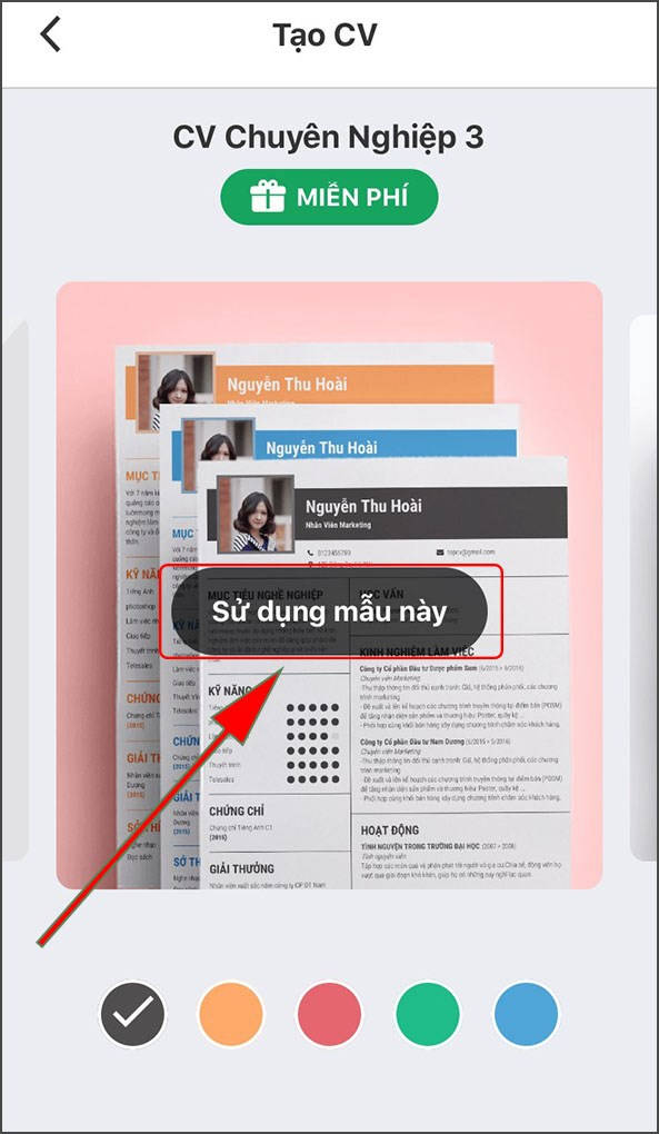 Các mẫu CV miễn phí trên ứng dụng TopCV