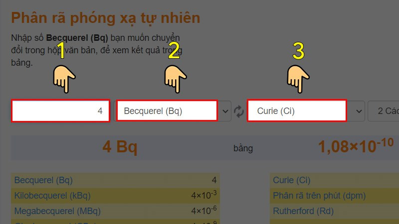 Cách tính đơn vị đo độ phóng xạ Becquerel bằng công cụ