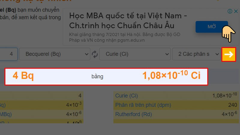 Cách tính đơn vị đo độ phóng xạ Becquerel bằng công cụ