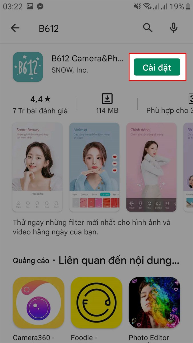 Cài đặt B612 trên CH Play