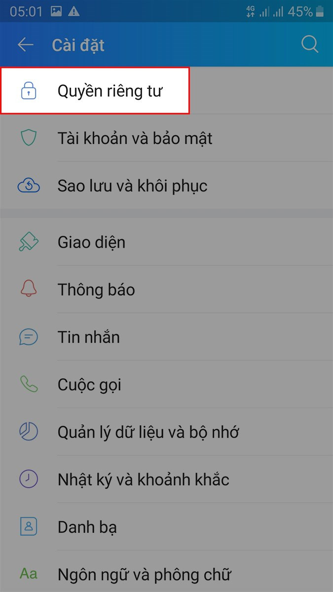 Cài đặt quyền riêng tư Zalo