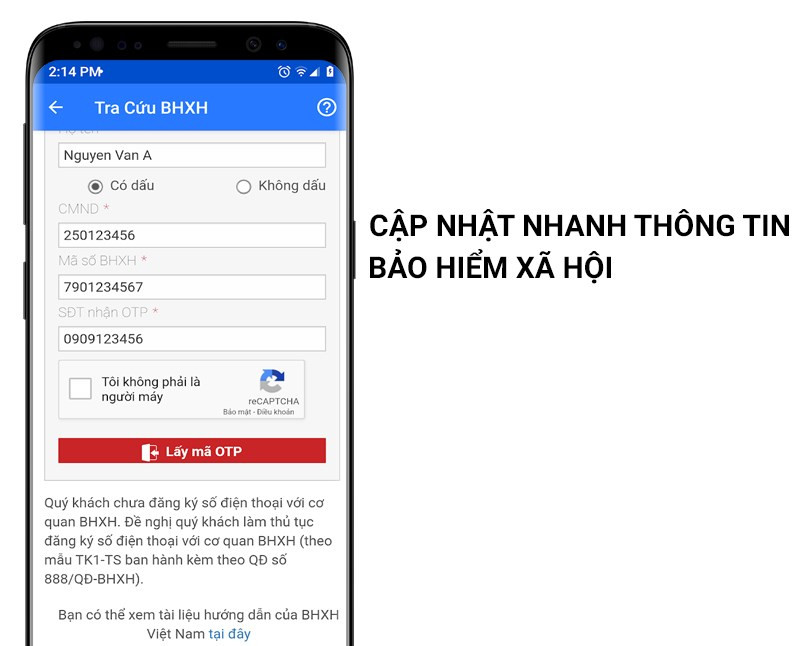 Cập nhật th&ocirc;ng tin BHXH