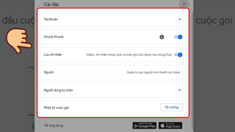 C&aacute;c thiết lập Google Duo