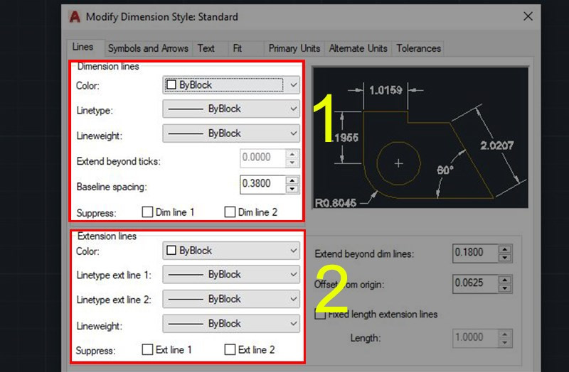 C&aacute;ch thiết lập đường đo k&iacute;ch thước Dimension trong AutoCAD