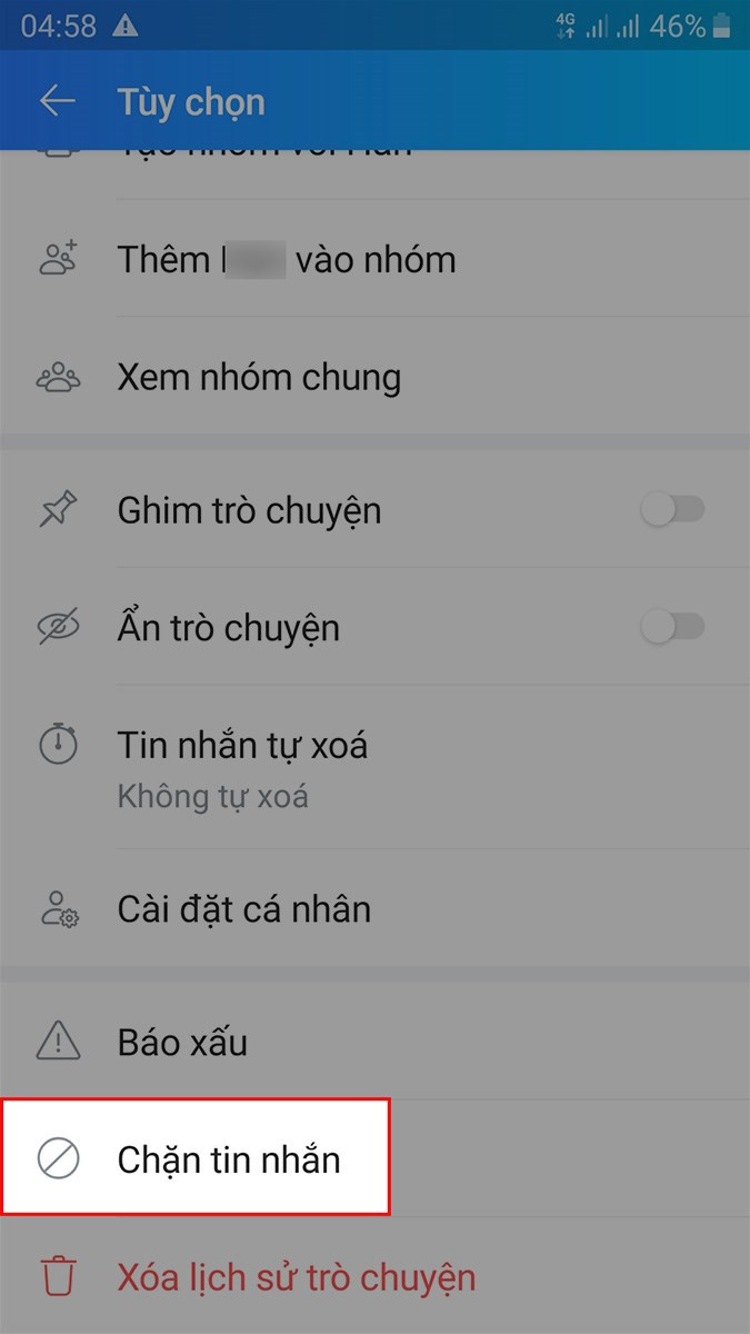 Chặn tin nhắn Zalo từ bạn bè