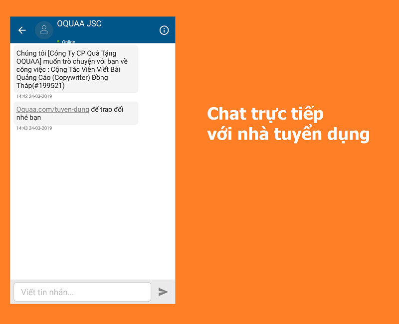 &nbsp;Chat trực tiếp với nh&agrave; tuyển dụng 