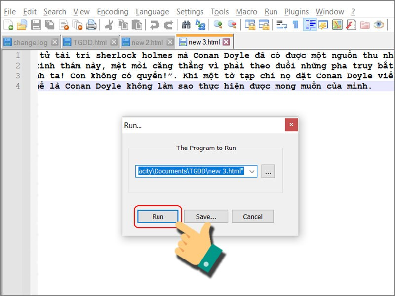 Chạy code trong Notepad++