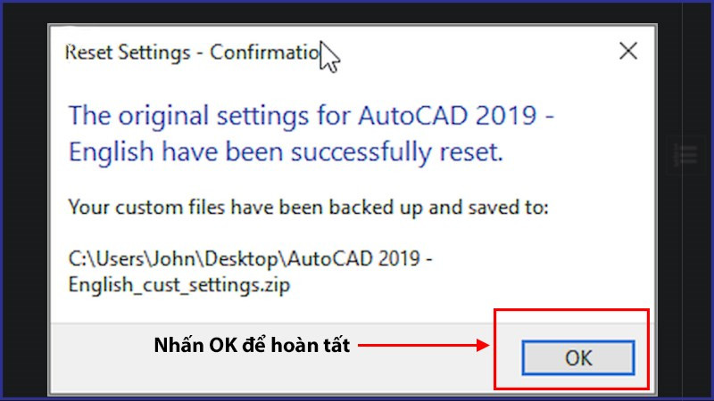 Chạy ứng dụng Reset settings to default