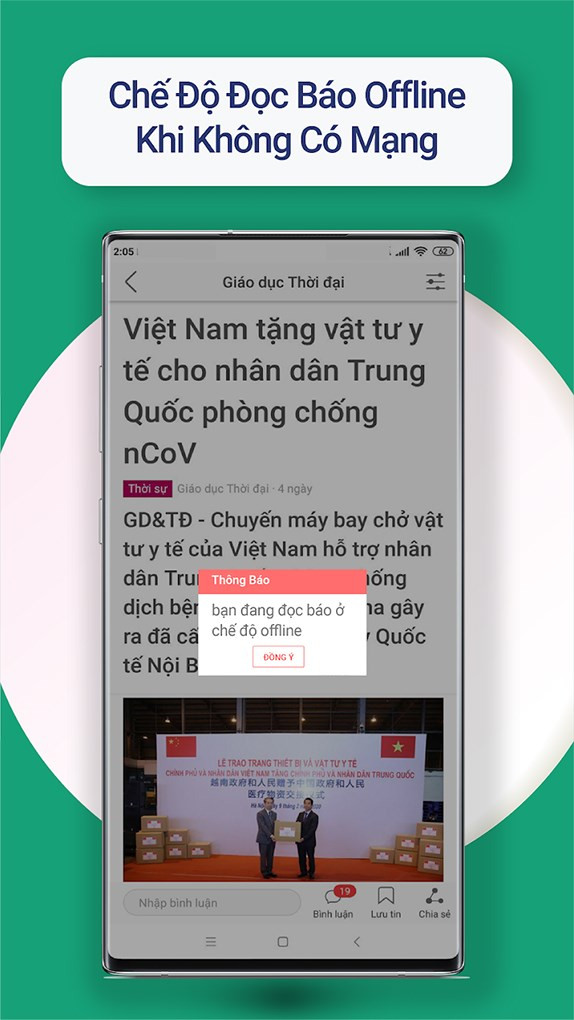 Chế độ đọc b&agrave;i offline tại ứng dụng Tin mới 24h