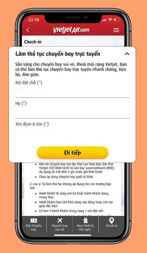 Check in online, làm thủ tục trực tuyến