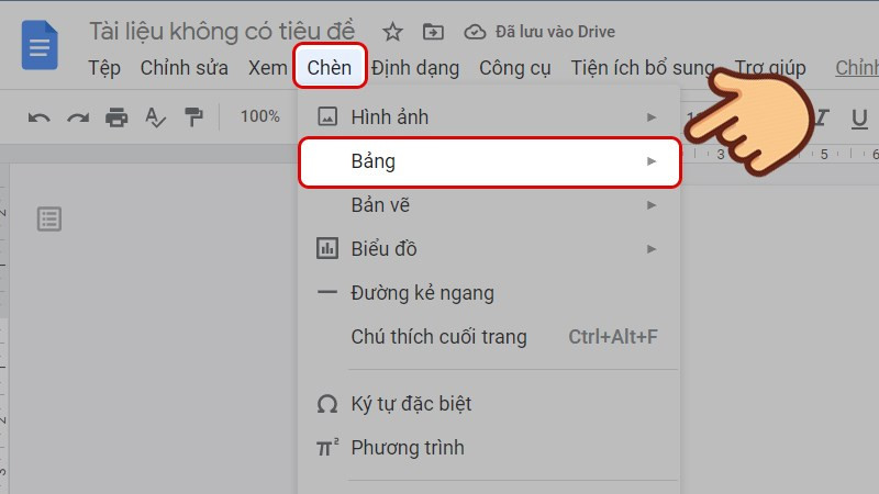 Chèn bảng trong Google Docs